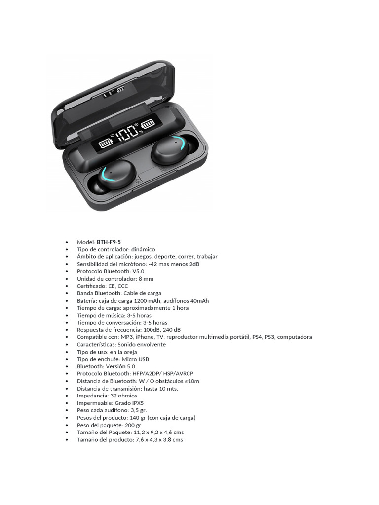 Auriculares Bluetooth BTH-F9-5 IPX5 | PDF | Juegos y actividades ...