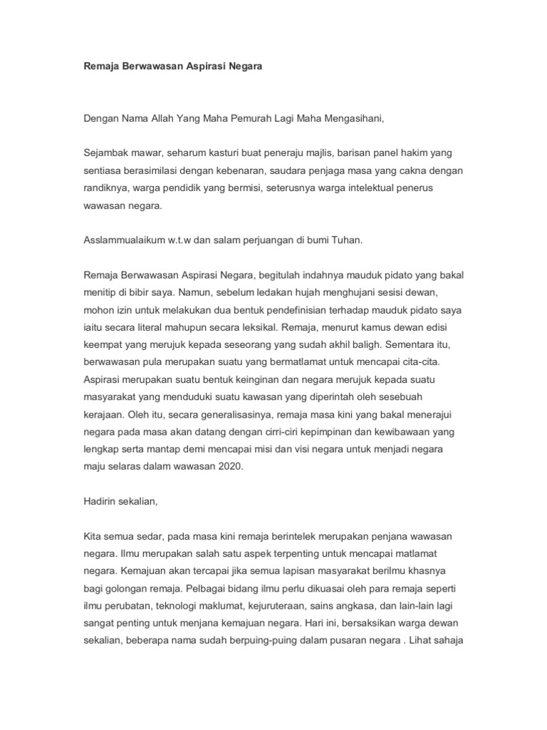 Pidato Iddin Remaja Berwawasan Aspirasi Negara Pdf
