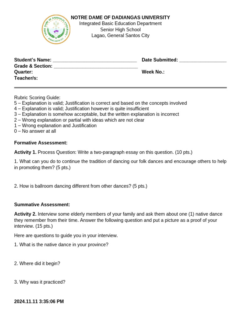 PEH 3 Week 5 Finals Worksheet Template SY23 24 | PDF | Career & Growth ...