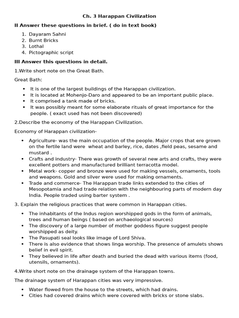 Harappan Civilization Overview for Class 6 | PDF | History | Religion ...