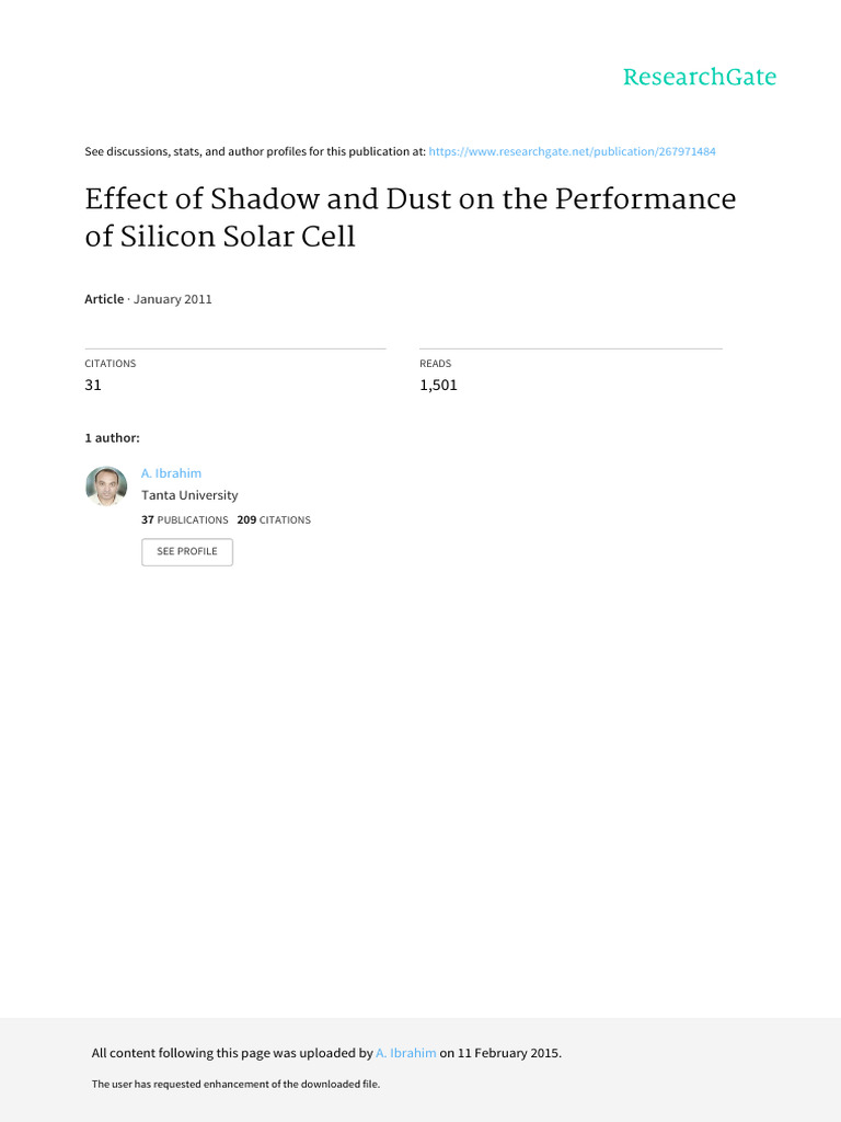 Impact of Dust and Shadow on Solar Cells | PDF | Photovoltaics | Solar Cell