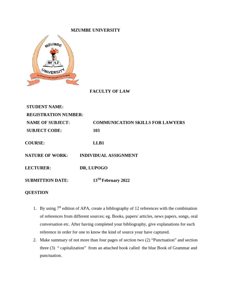 Communication Skills for Lawyers Assignment | PDF | Bracket | Comma