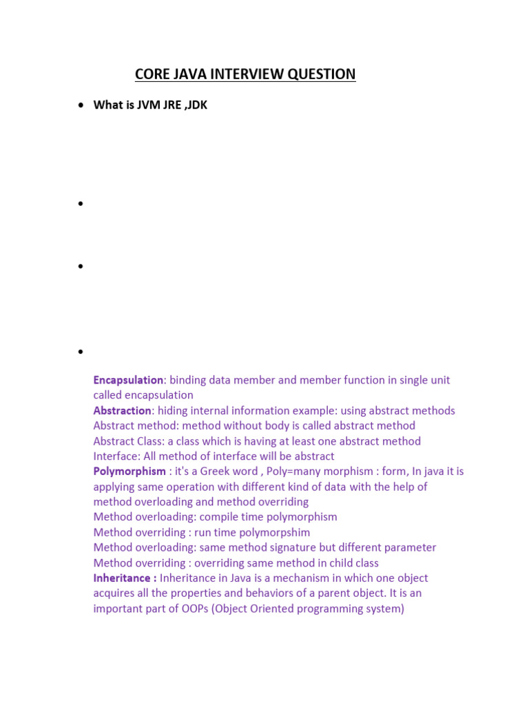 Core Java Interview Question | PDF | Method (Computer Programming ...