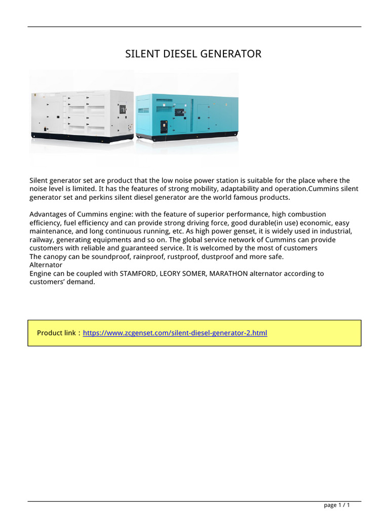 Silent Diesel Generator Overview | PDF | Computers
