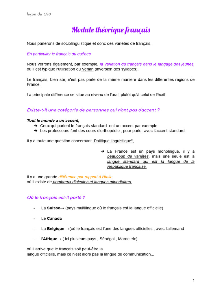 Variétés du français et sociolinguistique | PDF | Langue française ...