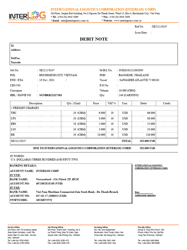 Interlog Corp Debit Note Details | PDF | Vietnam War | Vietnam
