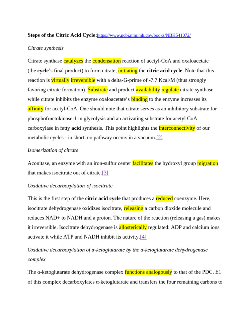 Citric acid cycle | PDF | Diet & Nutrition | Chemistry