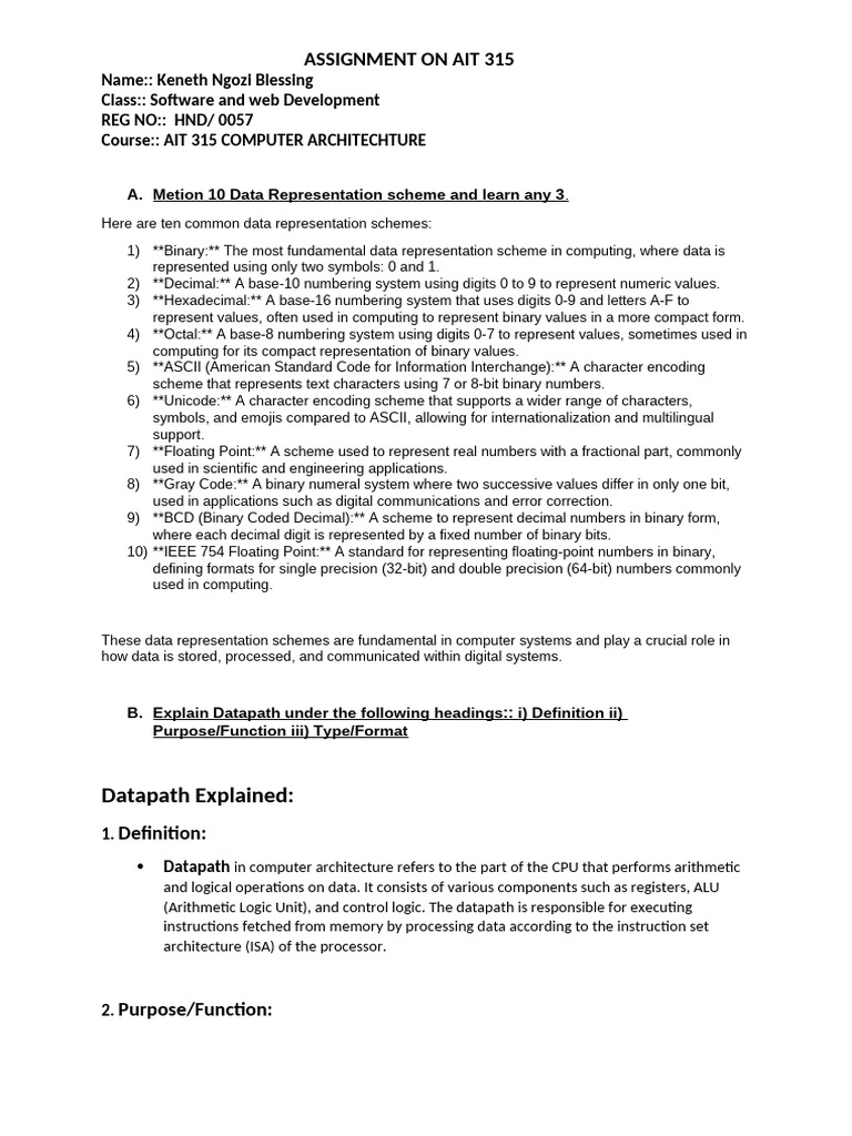 Data Representation and Datapath Overview | PDF | Central Processing ...