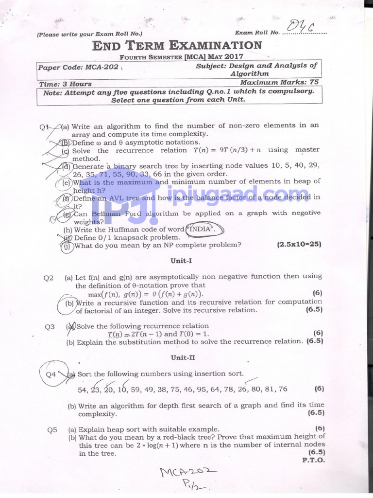 Ipjugaad - MCA 4th Sem Design and Analysis of Algorithm Paper 2017 ...