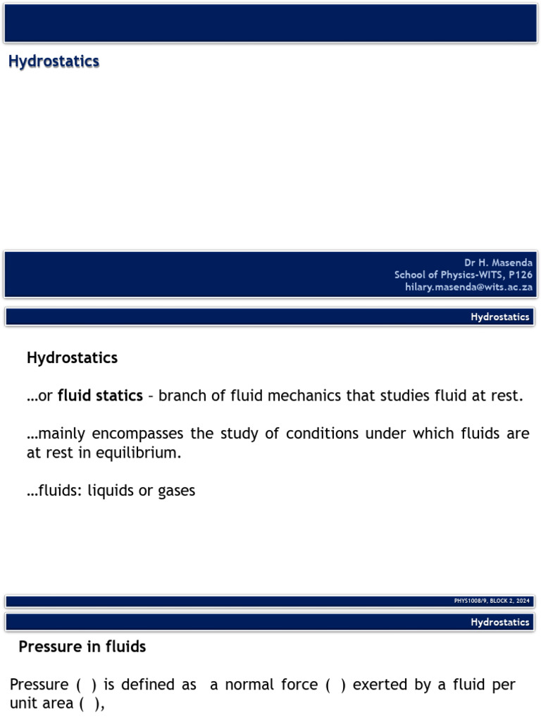 2 2+hydrostatics HM | PDF | Pressure | Pressure Measurement
