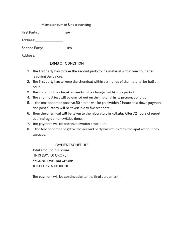 MOU for Chemical Testing Agreement | PDF | Finance & Money Management ...