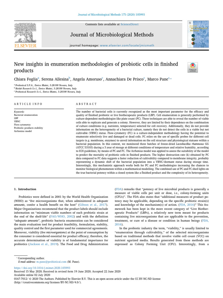 New Insights in Enumeration Methodologies of Probiotic Cells in ...