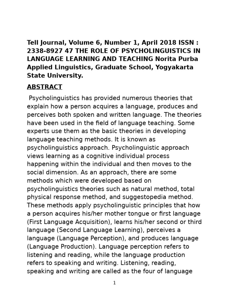 Psycholinguistics in Language Teaching | PDF | Psycholinguistics ...