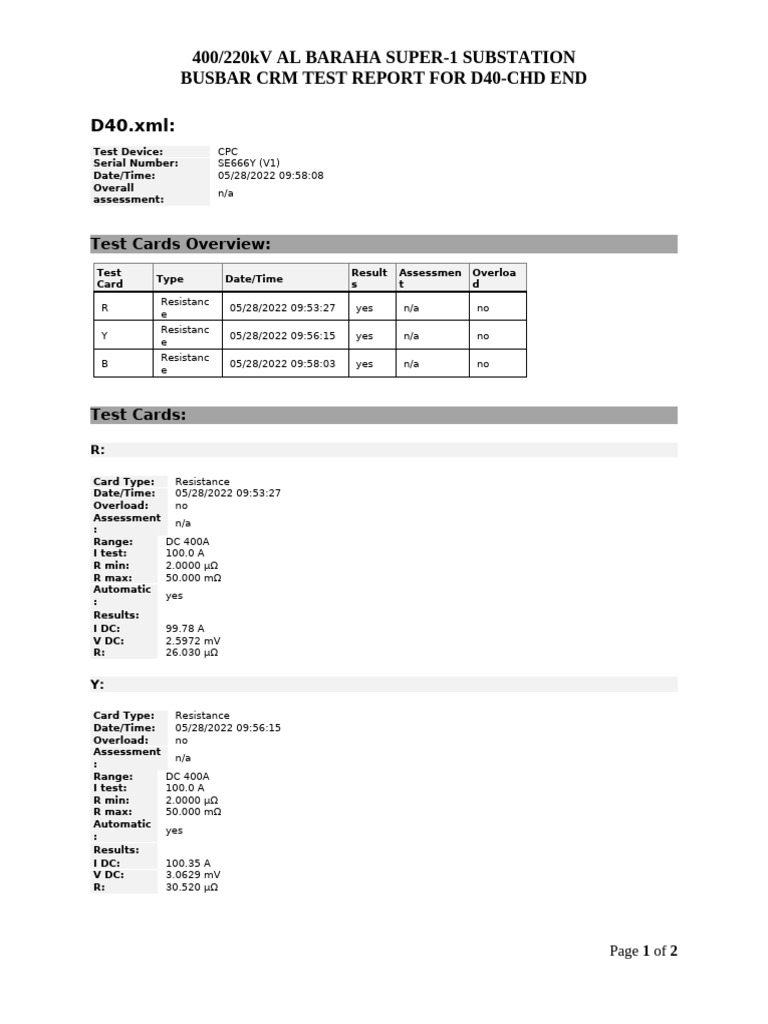 AL Baraha Substation Busbar Test Report | PDF | Technology & Engineering
