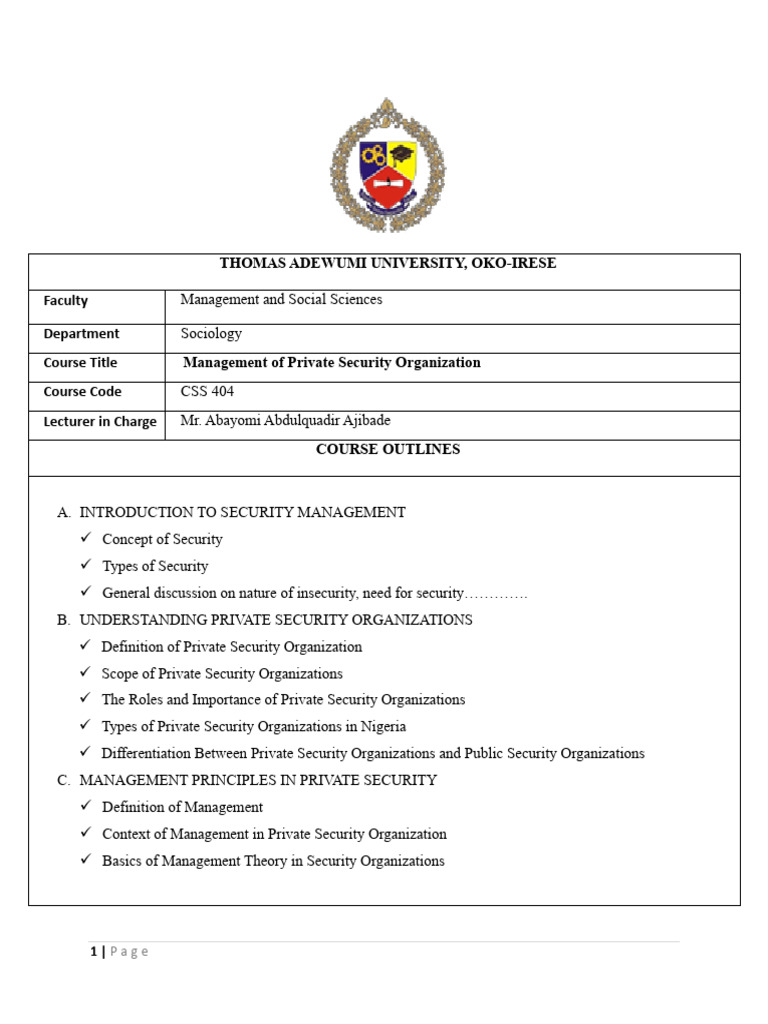Private Security Management in Nigeria | PDF | Computer Security | Security