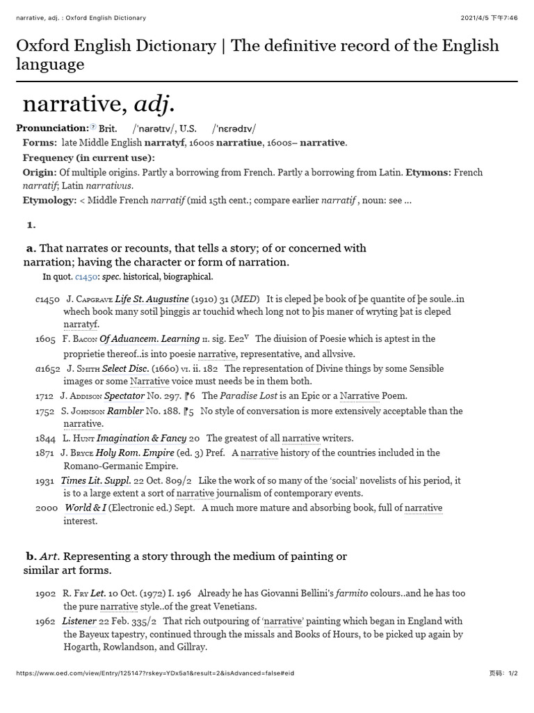 OED Narrative Adj | PDF | Human Communication | Applied Linguistics