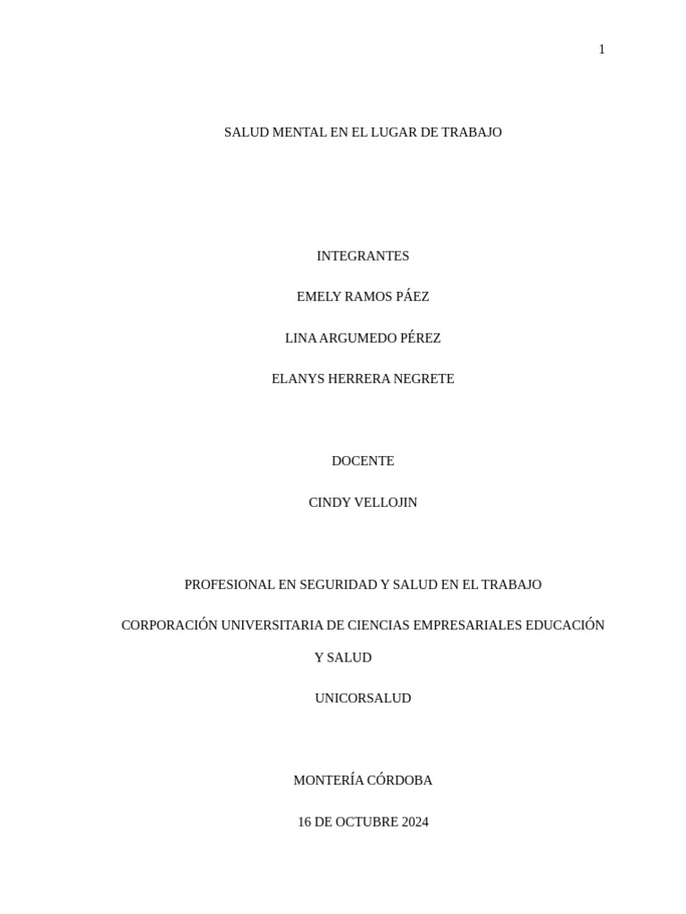 Salud Mental en El Lugar de Trabajo | PDF | Salud mental | Estrés ...