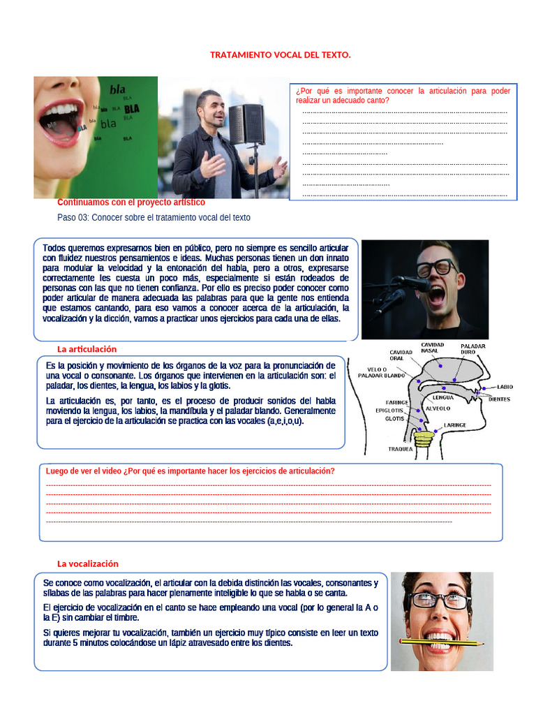 Arte y Cultura 1°y2° UNIDAD 06-TEMA 04 | PDF | Voz humana | Fonética