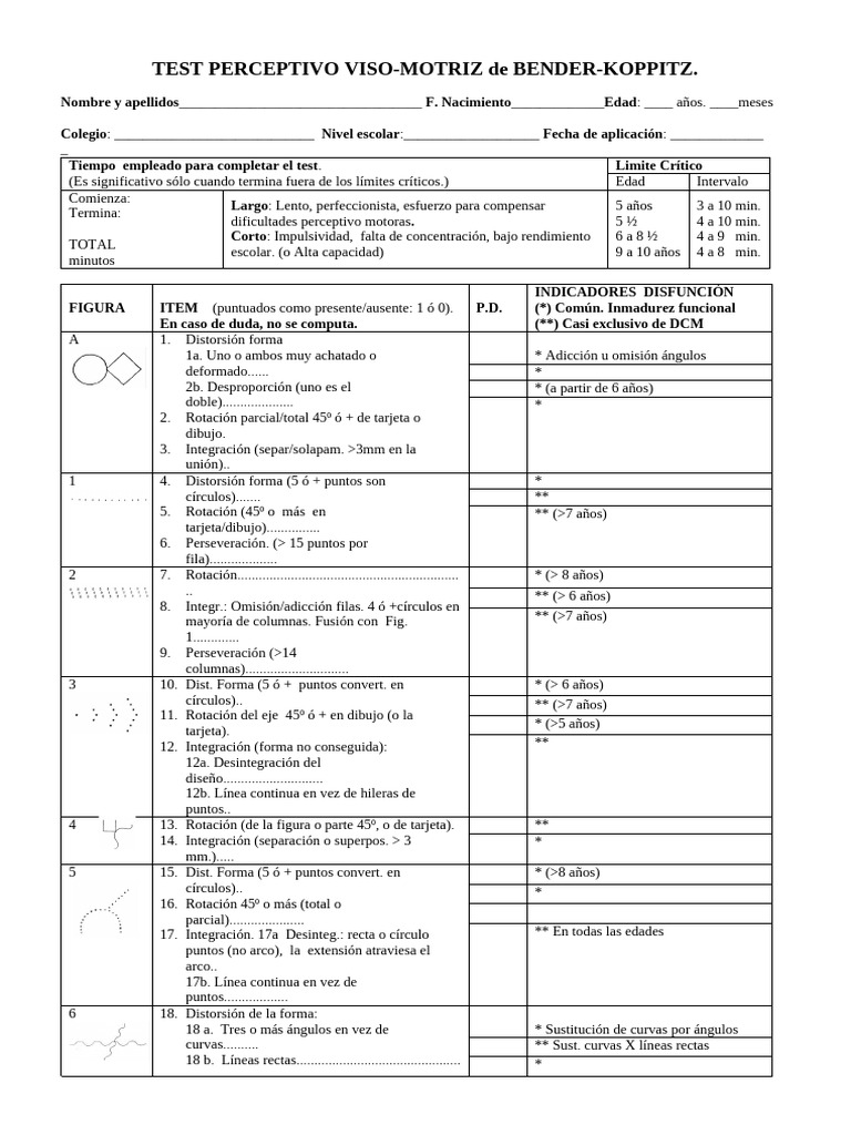 Test Perceptivo Viso-Motriz Bender-Koppitz | PDF | Conceptos ...