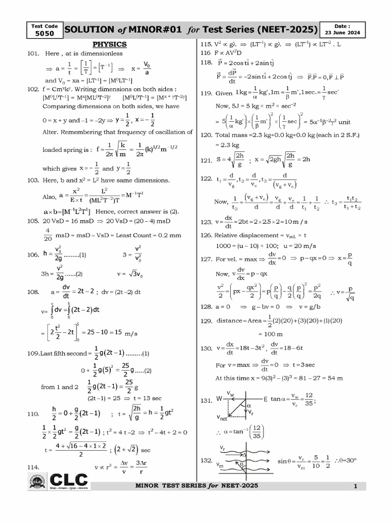 Solutions Minor Test 01 | PDF