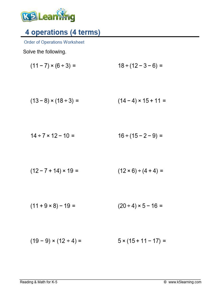 K-5 Order of Operations Worksheet | PDF