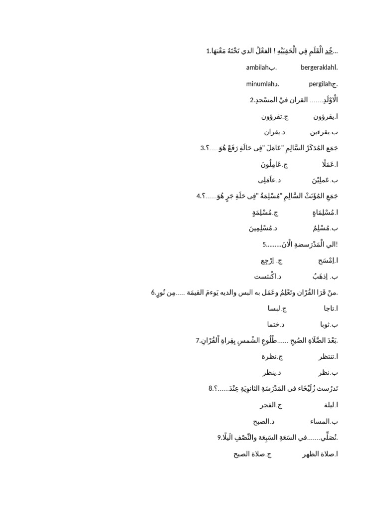 Soal Bahasa Arab Kelas 9 | PDF