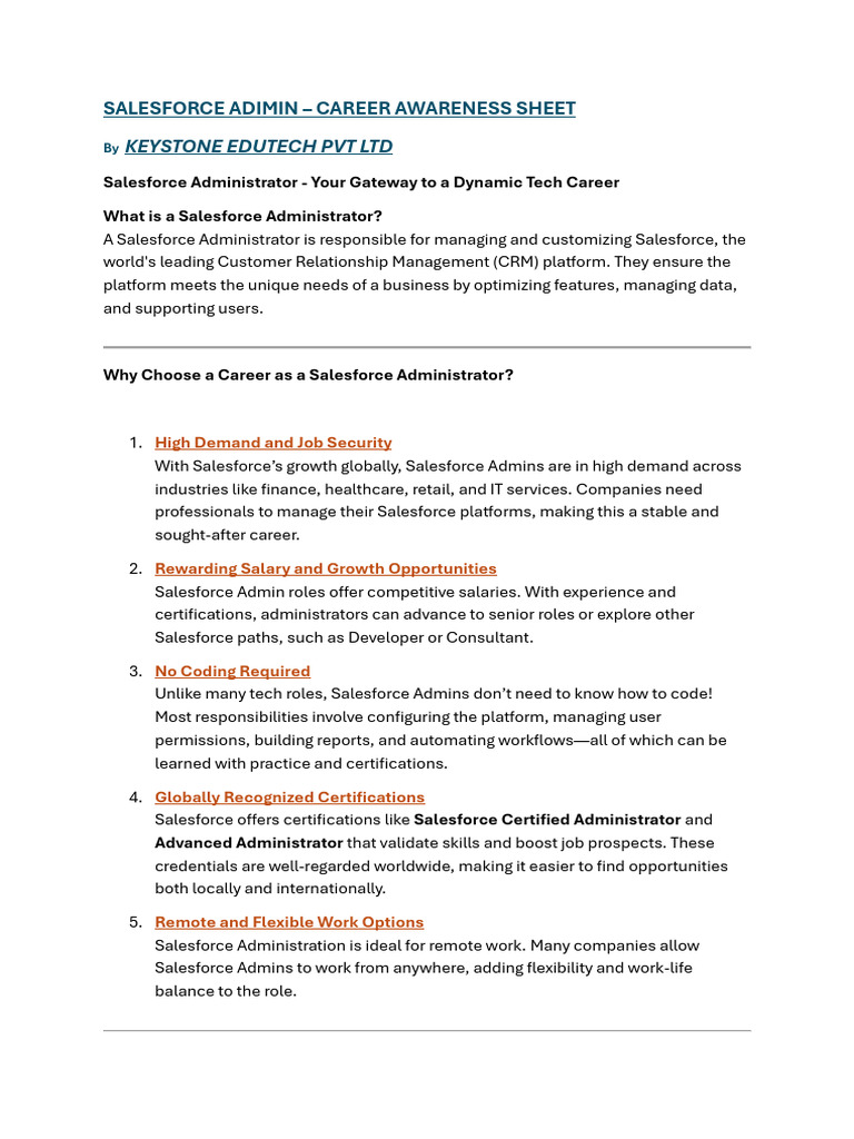 Salesforce Admin Career Insights | PDF | Customer Relationship ...