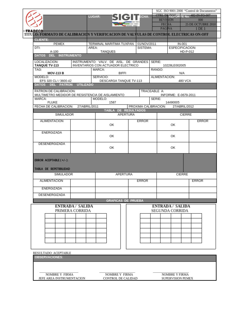482-In-Pr-001 Calibracion Mov-113 B | PDF
