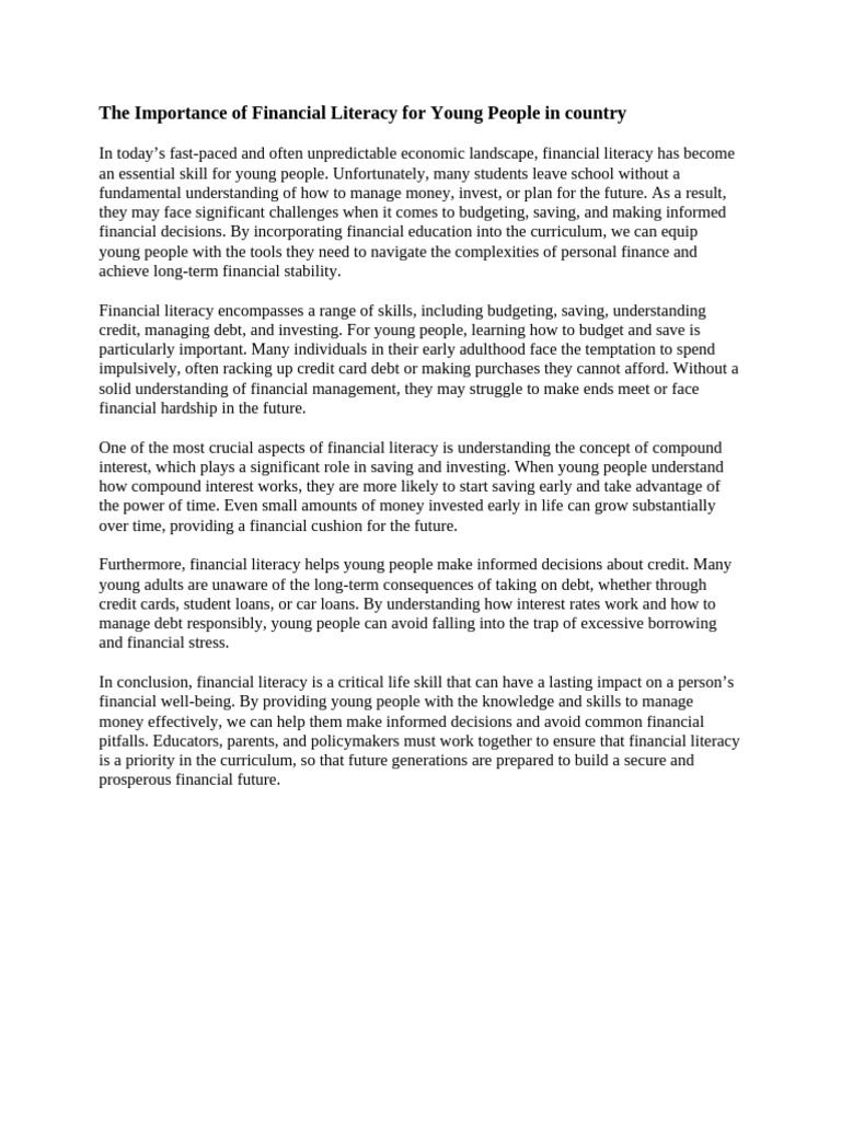 Financial Literacy for Young People | PDF | Social Science