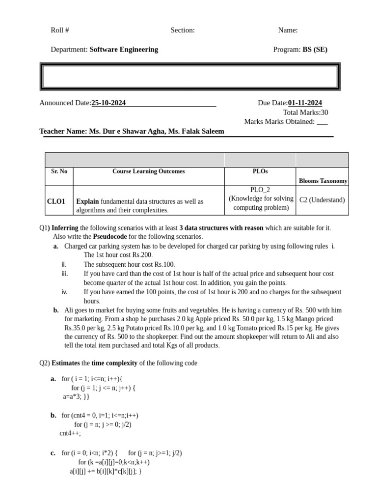 Assignment1FALL2024 | PDF | Theoretical Computer Science | Computer Science