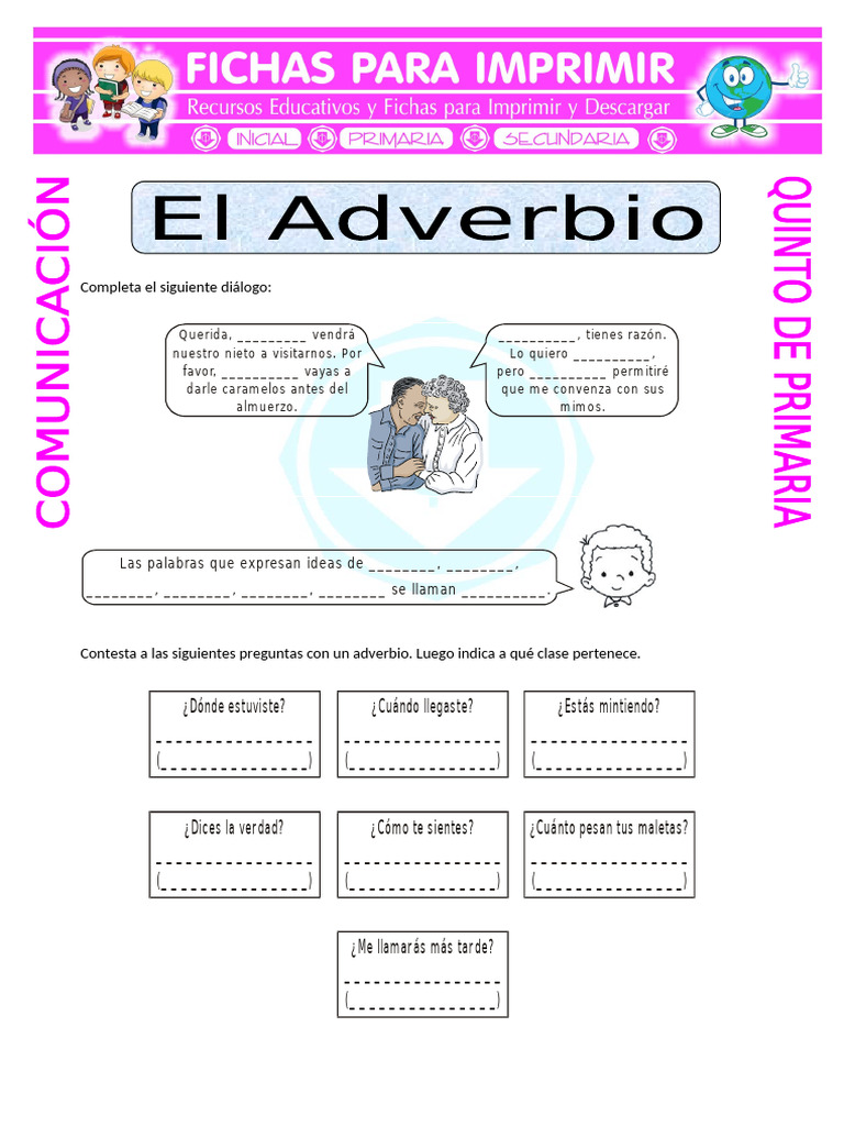 Ficha Adverbios para Quinto de Primaria | PDF
