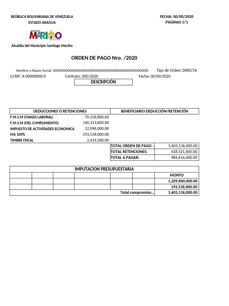 Orden de Pago y Retenciones Venezuela | PDF | Impuestos | Finanzas del ...
