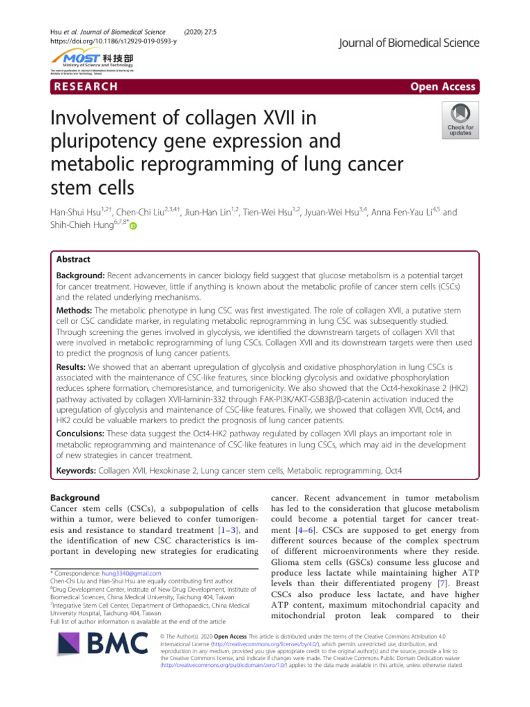 Involvement of Collagen XVII in Pluripotency Gene Expression and ...