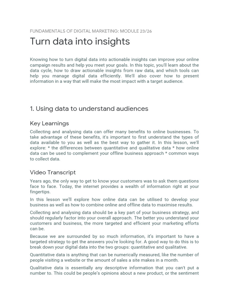 Turn Data Into Insights | PDF | Spreadsheet | Analytics