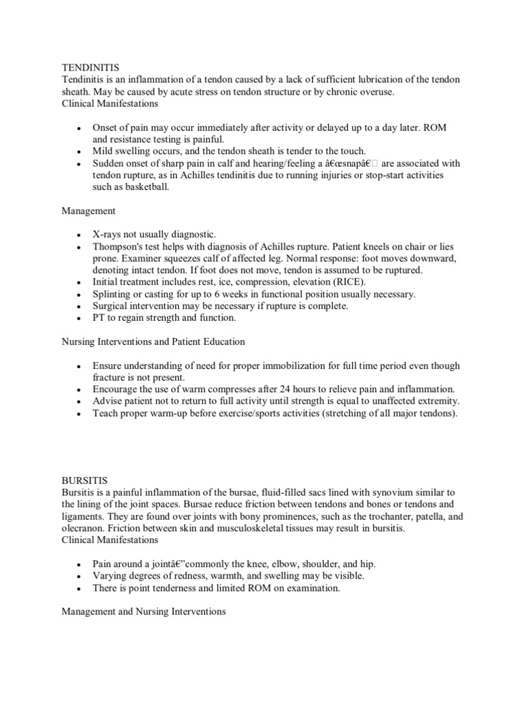 Nursing Considerations for Tendinitis