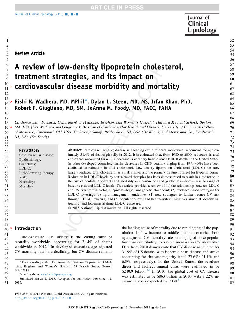 A Review of Low-Density Lipoprotein Cholesterol LD | PDF | Low Density ...