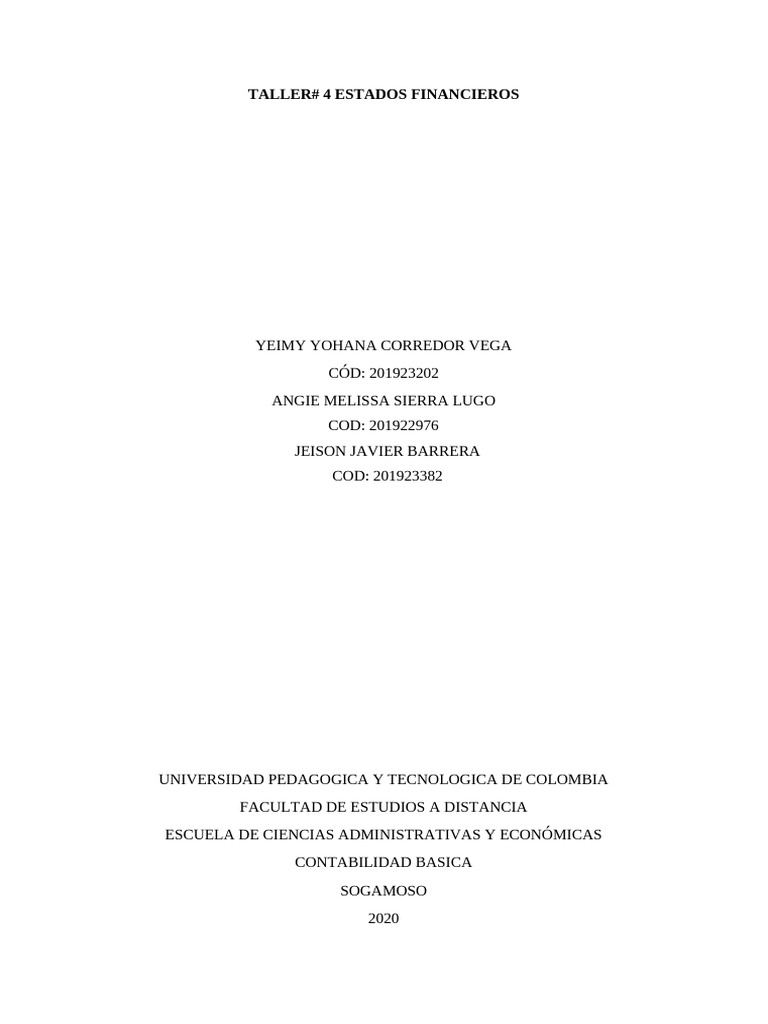 Taller4 Contabilidad | PDF | Estado financiero | Contabilidad