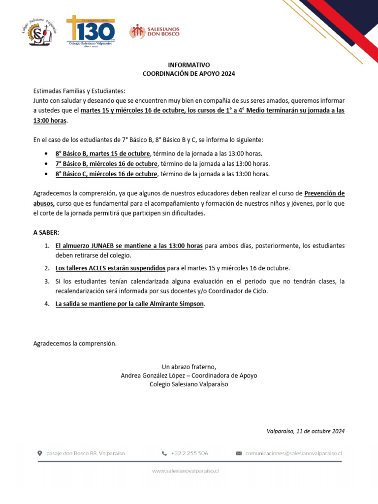 Modificación Horarios Clases Octubre 2024 | PDF | Estudios de idiomas ...