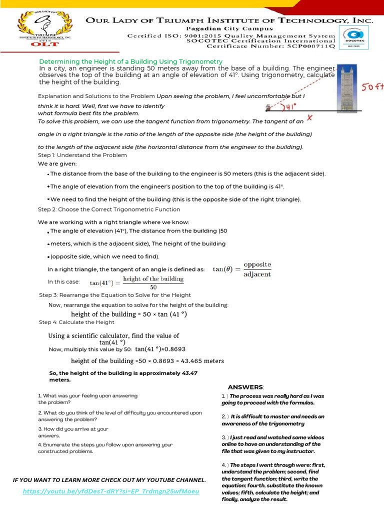 Calculate Building Height Using Tangent | PDF | Trigonometry ...