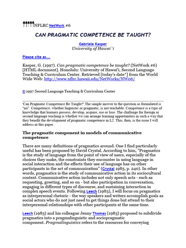 Teaching Pragmatic Competence in L2 | PDF | Second Language | Second ...