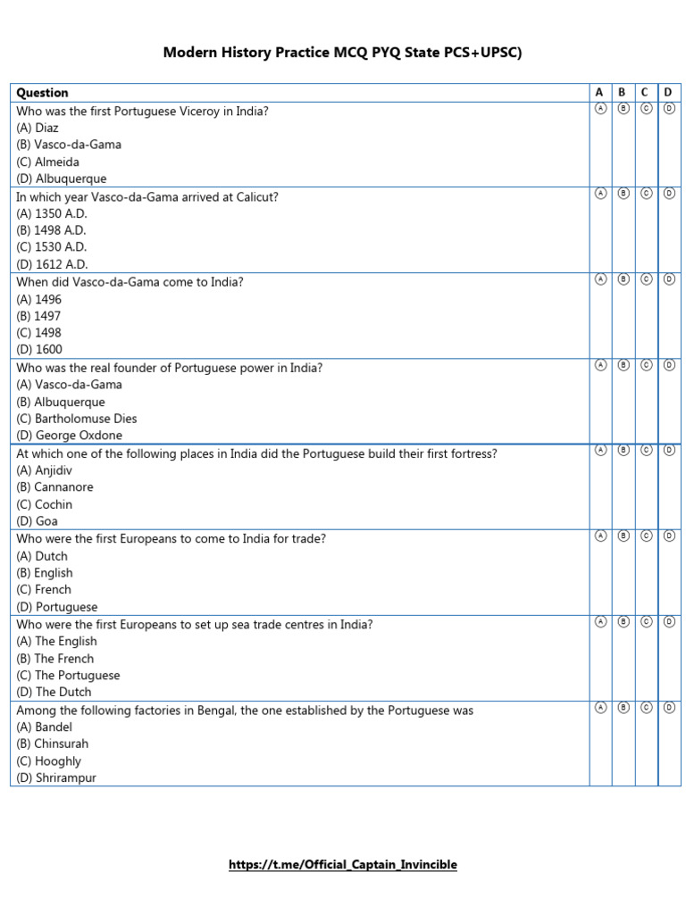 Modern History MCQs for UPSC & State PCS | PDF | British India
