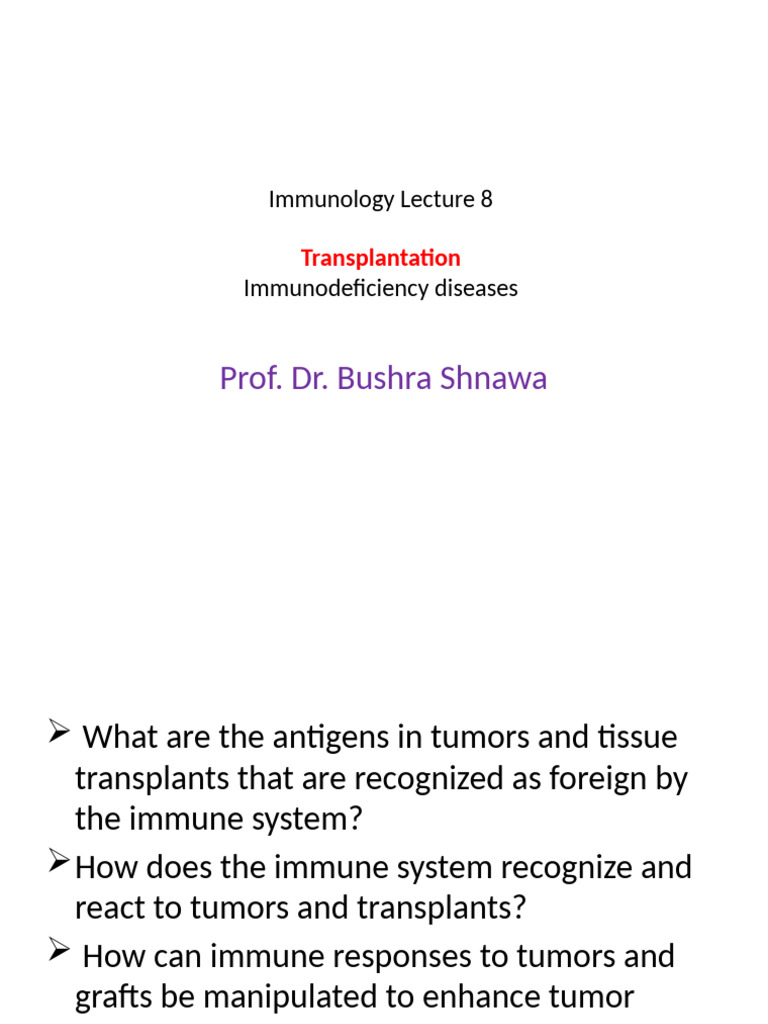 Transplant Immunology Overview | PDF | Transplant Rejection | Major ...