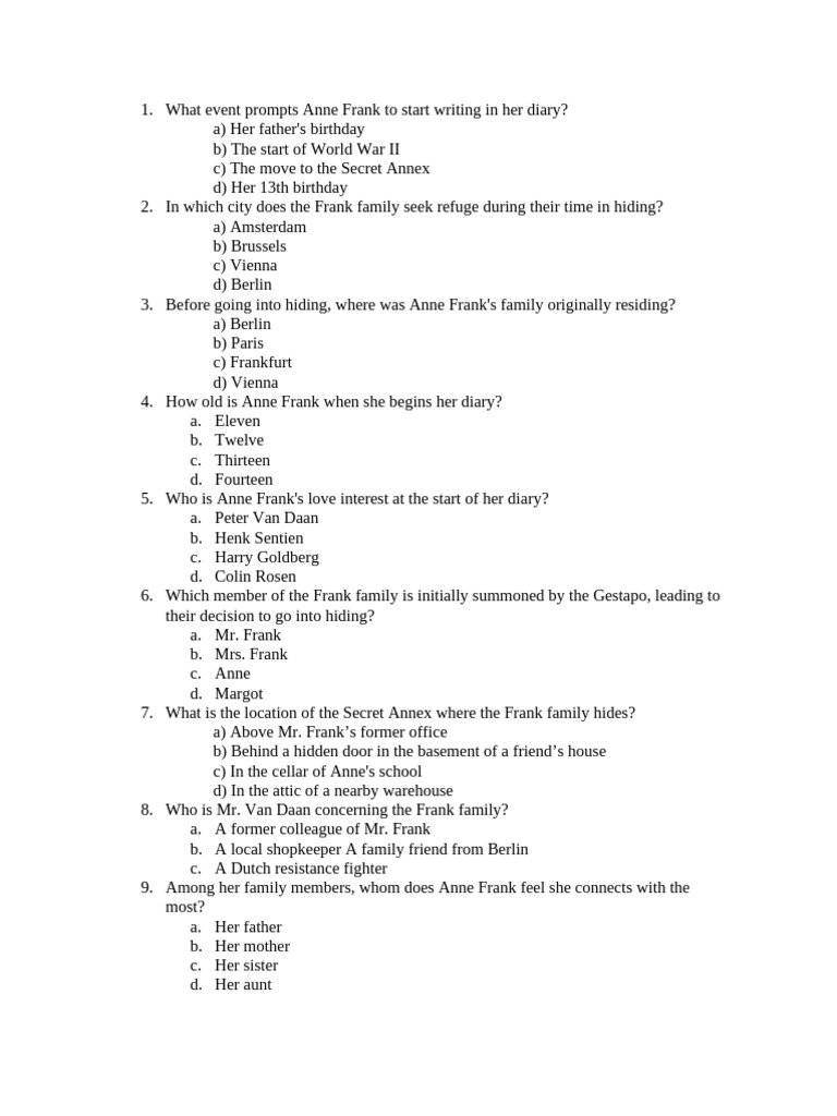 What event prompts Anne Frank to start writing in her diary | PDF ...