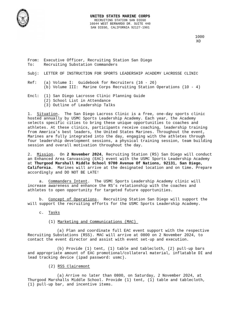 Lacrosse Clinic Leadership Plan | PDF | United States Marine Corps