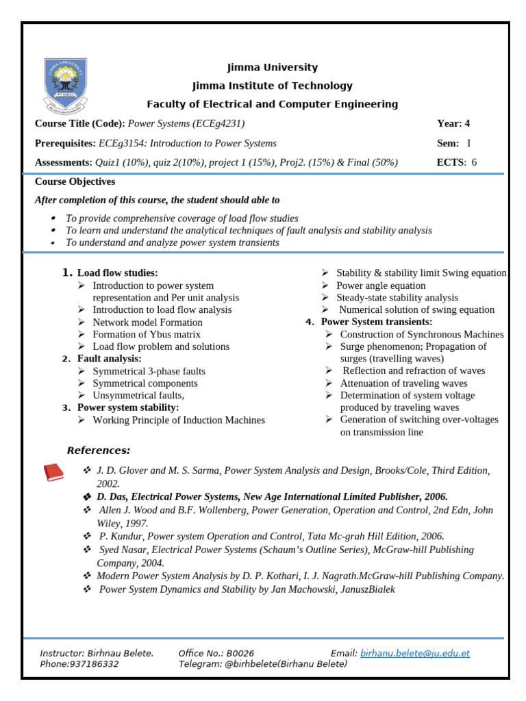 Power System Course Outline 2022 | PDF | Waves | Power (Physics)