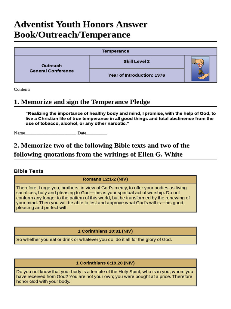 Pathfinder Temperance Honor Guide | PDF | Teenage Pregnancy | Alcoholism