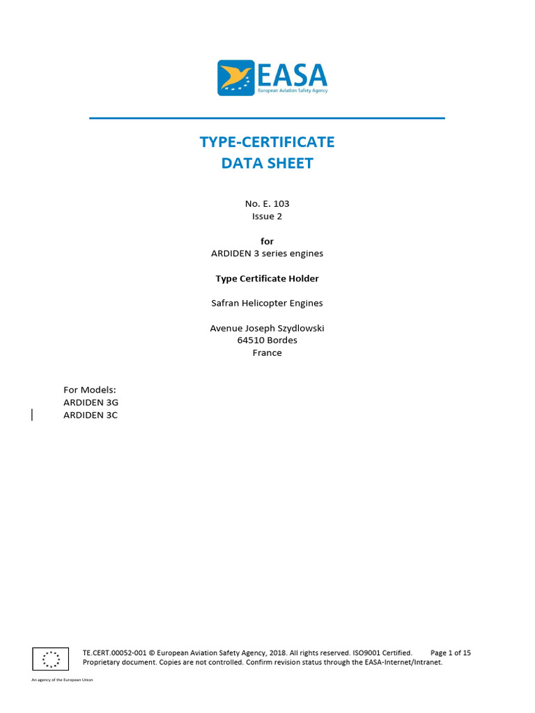 ARDIDEN 3 Engine Type Certificate | PDF | Engines | Helicopter