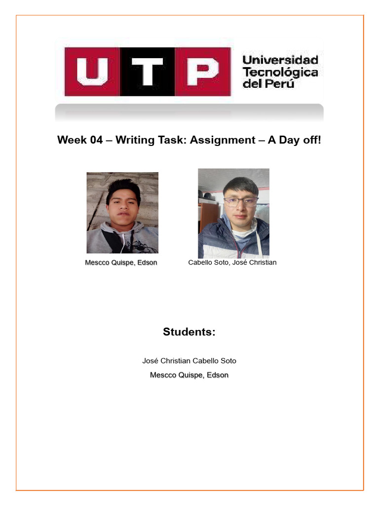 Week 04 Writing Task Assignment - A Day Off | PDF | Language Arts ...