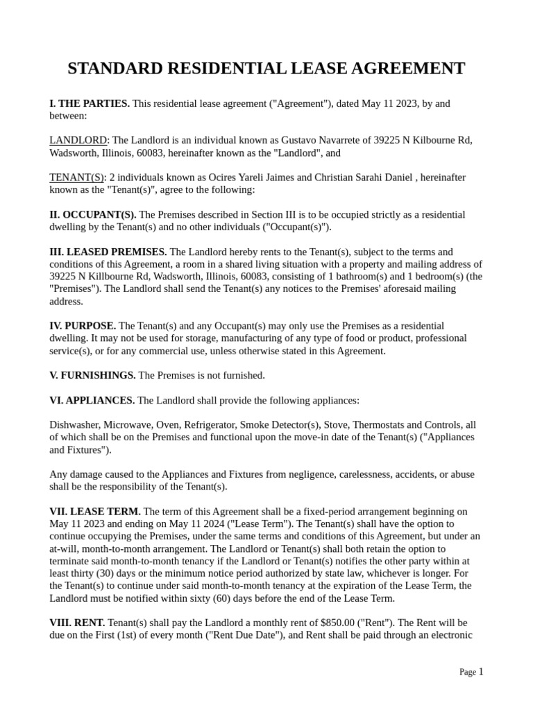 Residential Lease Agreement 2 | PDF | Leasehold Estate | Lease