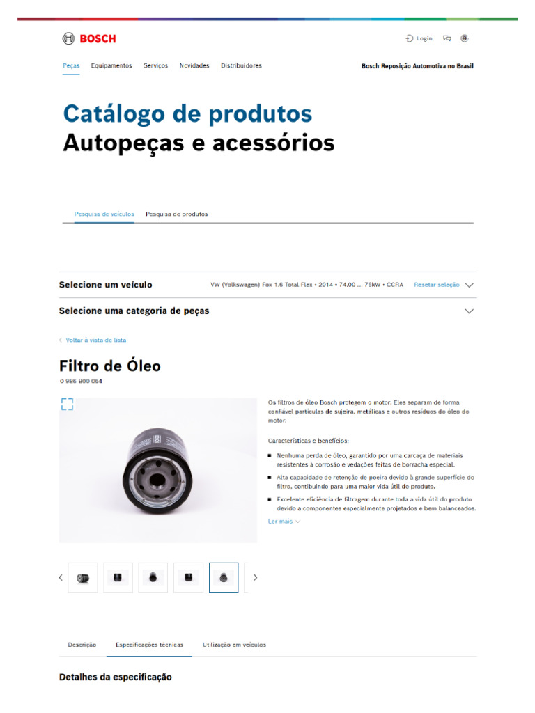 Filtro de Óleo BOSCH 0 986 B00 064 | PDF